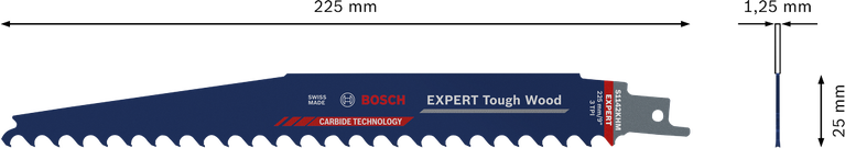EXPERT ‘Tough Wood’ S 1142 KHM 軍刀鋸 1 件式 Bosch Tough Wood 往復鋸片 225 mm。.