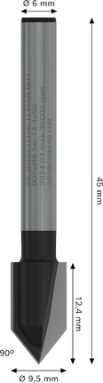 Bosch PRO 路由器鑽頭 V 型槽 90°，直徑 9.5 毫米。.