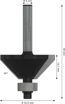 Bosch PRO 路由器鑽頭倒角 45° 柄 6 毫米。.