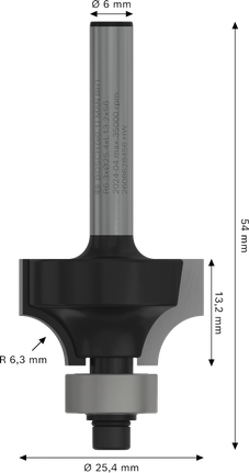 Bosch路由器鑽頭，R 6.3 圓角，柄長 6 毫米.