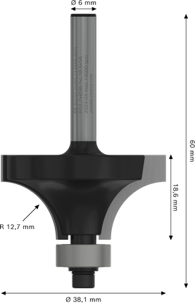 Bosch PRO 路由器鑽頭圓角超過 R 12.7 把手 6 毫米。.