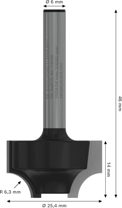 Bosch PRO Router Bit Ovolo R 6.3 毫米，用於精確修剪。