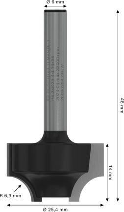 Bosch PRO Router Bit Ovolo R 6.3 毫米，用於精確修剪。.
