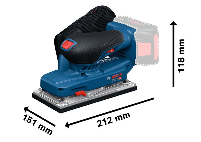 Bosch -18 軌道砂光機，尺寸如圖所示。.