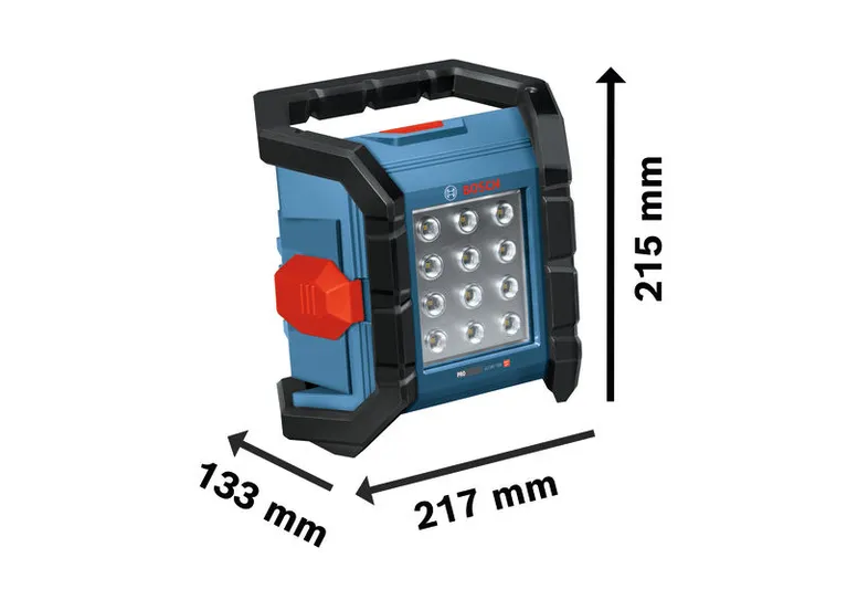 BoschGLI18V-1500 無線工作現場燈，尺寸如下。.