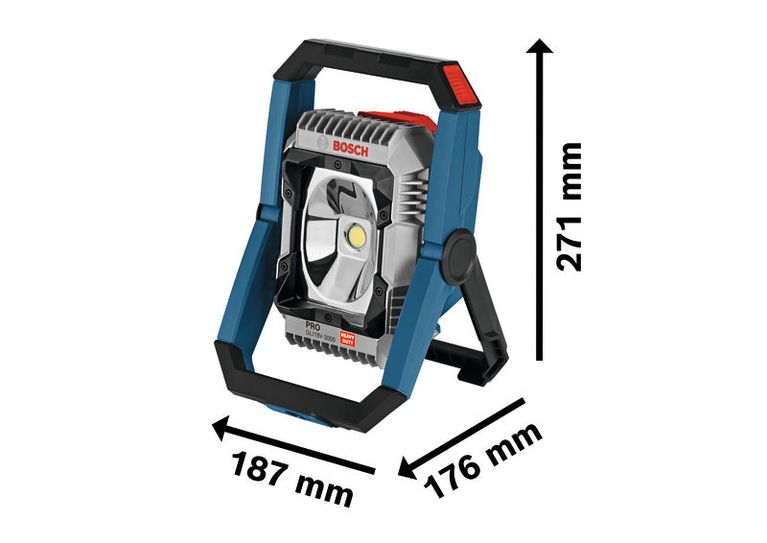 BoschGLI18V-3000 無線工作現場燈，尺寸如下。.