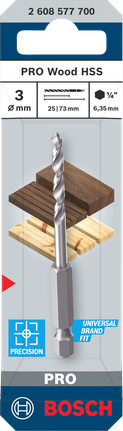 Bosch PRO Wood HSS 3 毫米麻花鑽頭。.