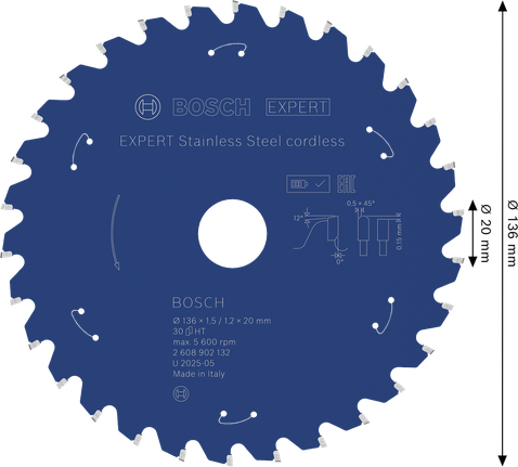 BoschEXPERT 不鏽鋼無線圓鋸片，136 mm。.