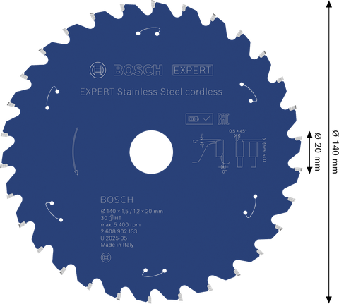 BoschEXPERT 不鏽鋼無線圓鋸片 140 mm。.