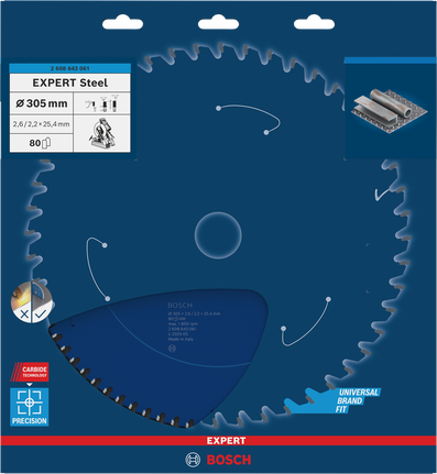 EXPERT Steel 鋼材圓鋸片,305 x 2.6/2.2 x 25.4 mm,T80 BoschEXPERT Steel 305 毫米圓鋸片 T80。.