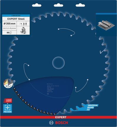EXPERT Steel 鋼材圓鋸片,355 x 2.6/2.2 x 25.4 mm,T90 BoschEXPERT 鋼圓鋸片 355×2.6×25.4 mm T90。.