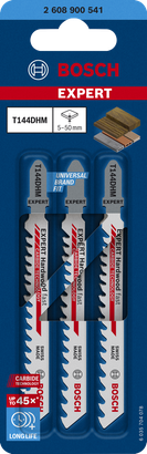 Bosch EXPERT「Hardwood Fast」T144DHM 硬質合金曲線鋸刀片 3 件裝。
