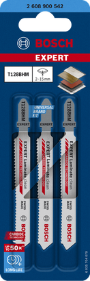 Bosch EXPERT Laminate Clean T128BHM 硬質合金曲線鋸刀片 3 件裝。