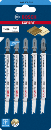 EXPERT ‘Wood 2-side clean’ T 308 B 線鋸片 5 件式 Bosch EXPERT「木材雙面清潔」T308B 曲線鋸刀片包。.