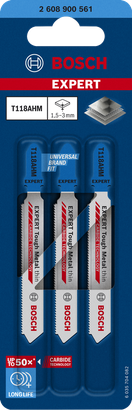 適用於不鏽鋼的Bosch EXPERT T118AHM 硬質合金曲線鋸刀片。
