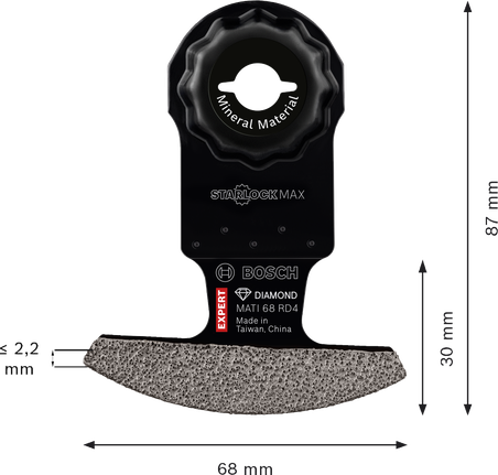 超耐久鑽石弧形刀專業款 MATI 68 RD4,68 x 30 mm BoschEXPERT MATI 68 RD4 鑽石角刀片。.