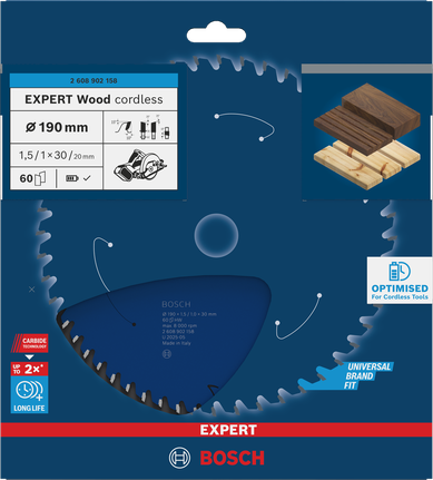 Bosch Expert Wood 無線 190×1.5/1×30 mm T60 鋸片。.