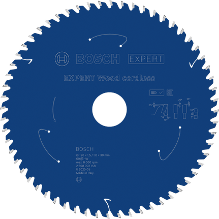 BoschEXPERT Wood 無線圓鋸片，60 齒。.