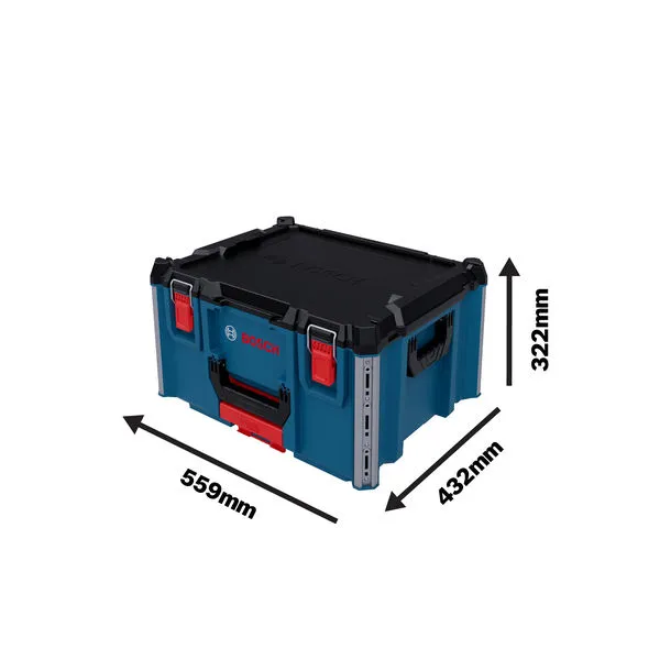 帶有尺寸的Bosch L-BOXX Contractor 322 手提箱。.
