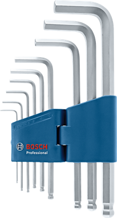 一組L型六角扳手，裝在一個藍色的扳手套裡。