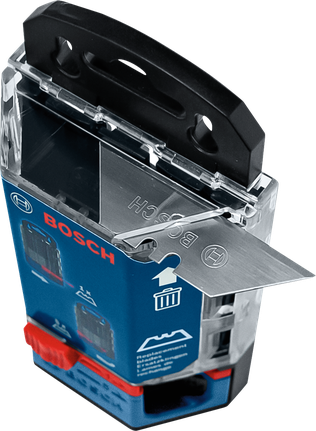 金屬刀片分配器，可看到替換刀片向外伸出。