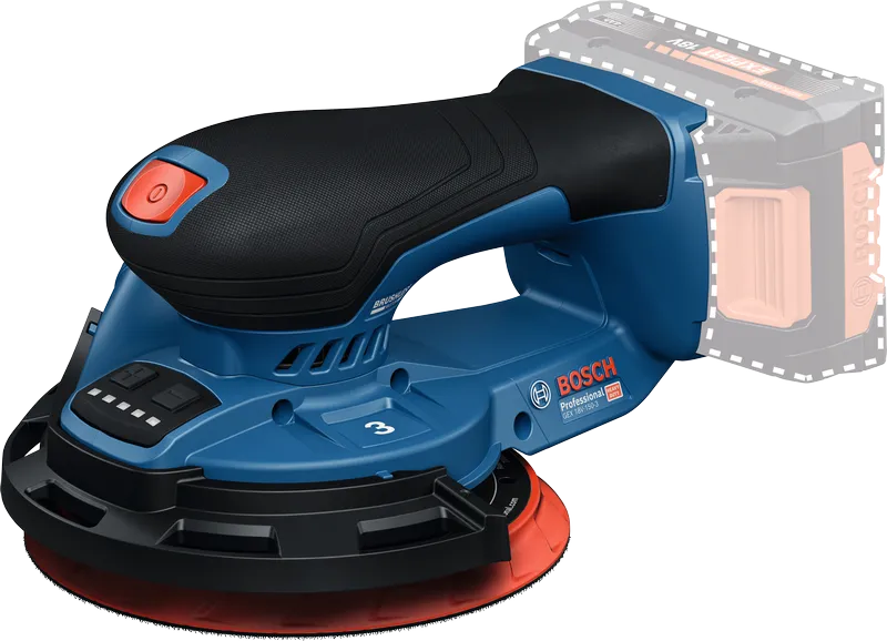 Bosch 18V-150 無線隨機軌道砂光機。.