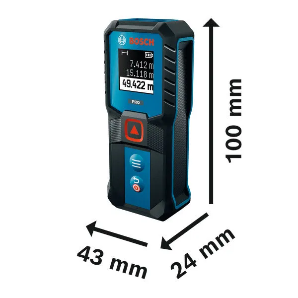 Bosch雷射測距儀，附尺寸標籤。