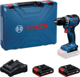 Bosch 18V-52 無線電鑽套裝，含工具箱、電池和充電器。