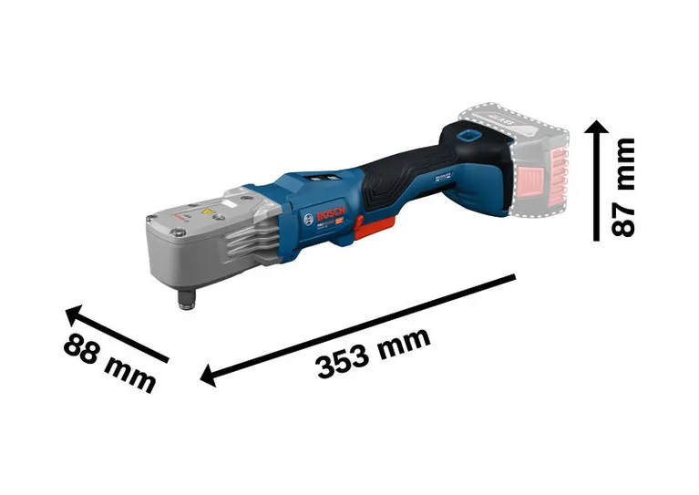 圖中所示為BoschGRS18V-330 無線衝擊扳手的尺寸。