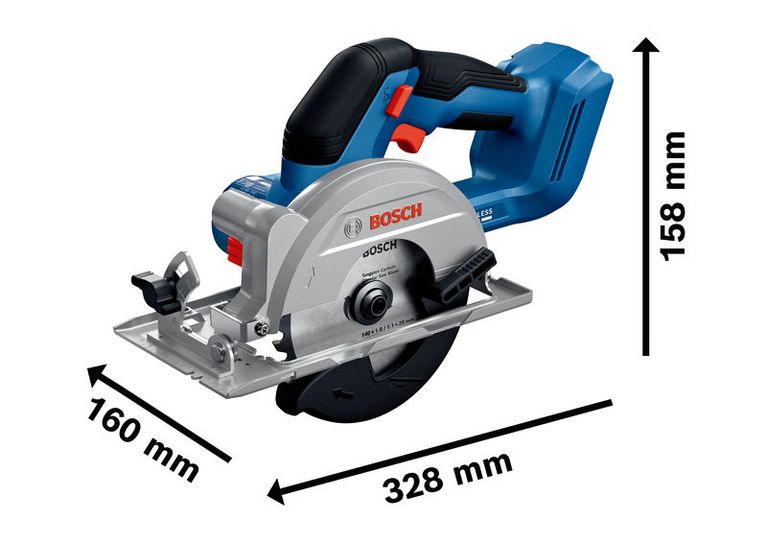 Bosch 18V-51 無線圓鋸，附尺寸說明。