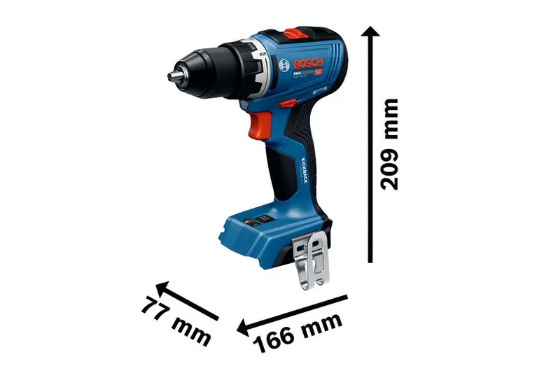 BoschGSR 18V-65 無線電鑽（裸機）及尺寸。