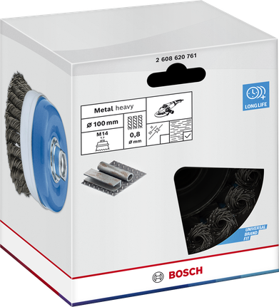 Bosch金屬重型杯刷 100 x 0.8 毫米，適用於角磨機。