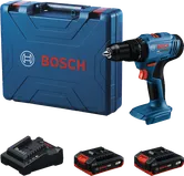 Bosch 18V-45 無線電鑽套裝，含電池和充電器。