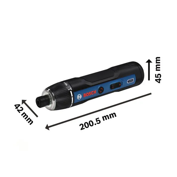 Bosch GSD4V-5 無線螺絲起子及其尺寸。