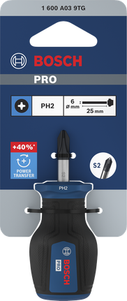 Bosch短柄螺絲起子 PH2 x 25 毫米，附人體工學手柄。