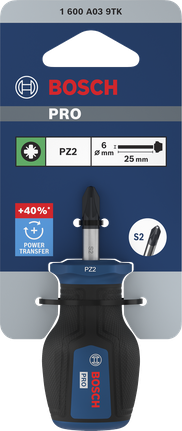 Bosch短柄螺絲起子 PZ2 x 25 毫米，S2 鋼材質。