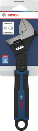 Bosch200 毫米可調扳手，開口範圍 0-32 毫米。