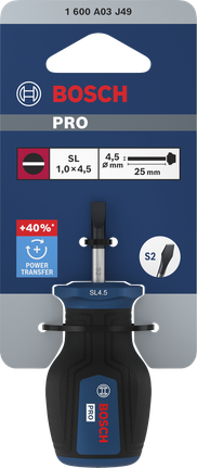 Bosch短柄螺絲起子 SL 1.0 x 4.5 x 25 mm。