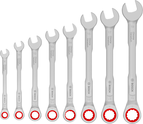 Bosch棘輪組合扳手套裝 8-19 毫米，扭力提升 50%。