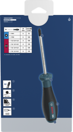 Bosch螺絲起子套裝 PH/SL 6 件套，搭配 S2 軸和防滾落手把。