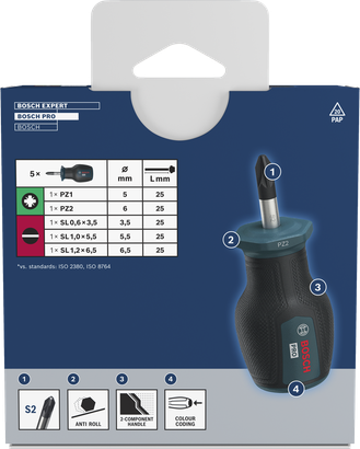 PRO 短柄螺絲起子 PZ/SL，5 件