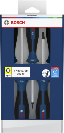 Bosch 5 件螺絲起子套裝，搭配鉻釩鋼刀桿。