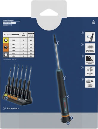 Bosch精密螺絲起子組 TX/TH/H，顏色編碼。