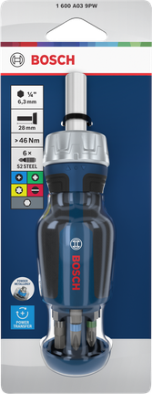 Bosch短柄棘輪螺絲刀，手把內含 6 個批頭。