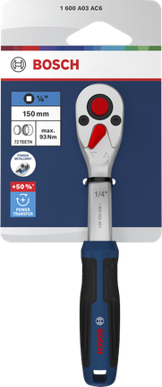 Bosch /4”棘輪扳手，搭配 150 毫米鉻釩鋼手柄。
