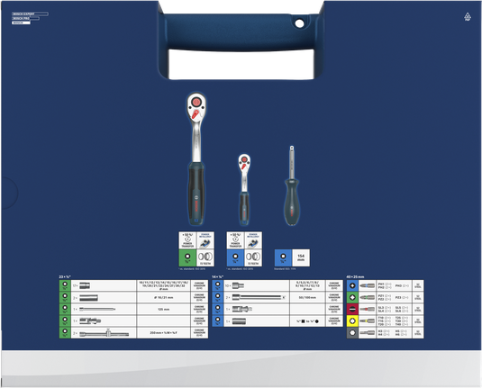 Bosch /4" + 1/2" 棘輪扳手組 80 件套，含配件。