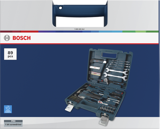 Bosch手動工具混合套裝 89 件，藍色工具箱裝。