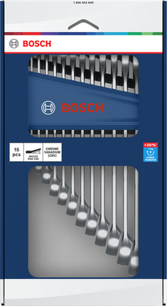 Bosch組合扳手套裝 15 件，6-21 毫米，+50% 扭力。