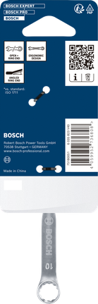 Bosch10 毫米組合扳手，搭配符合人體工學的環形端。