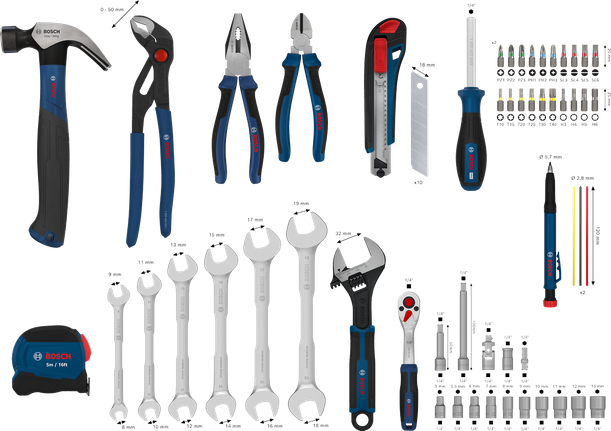 Bosch手動工具混合套裝 89 件，適用於多種維修用途。